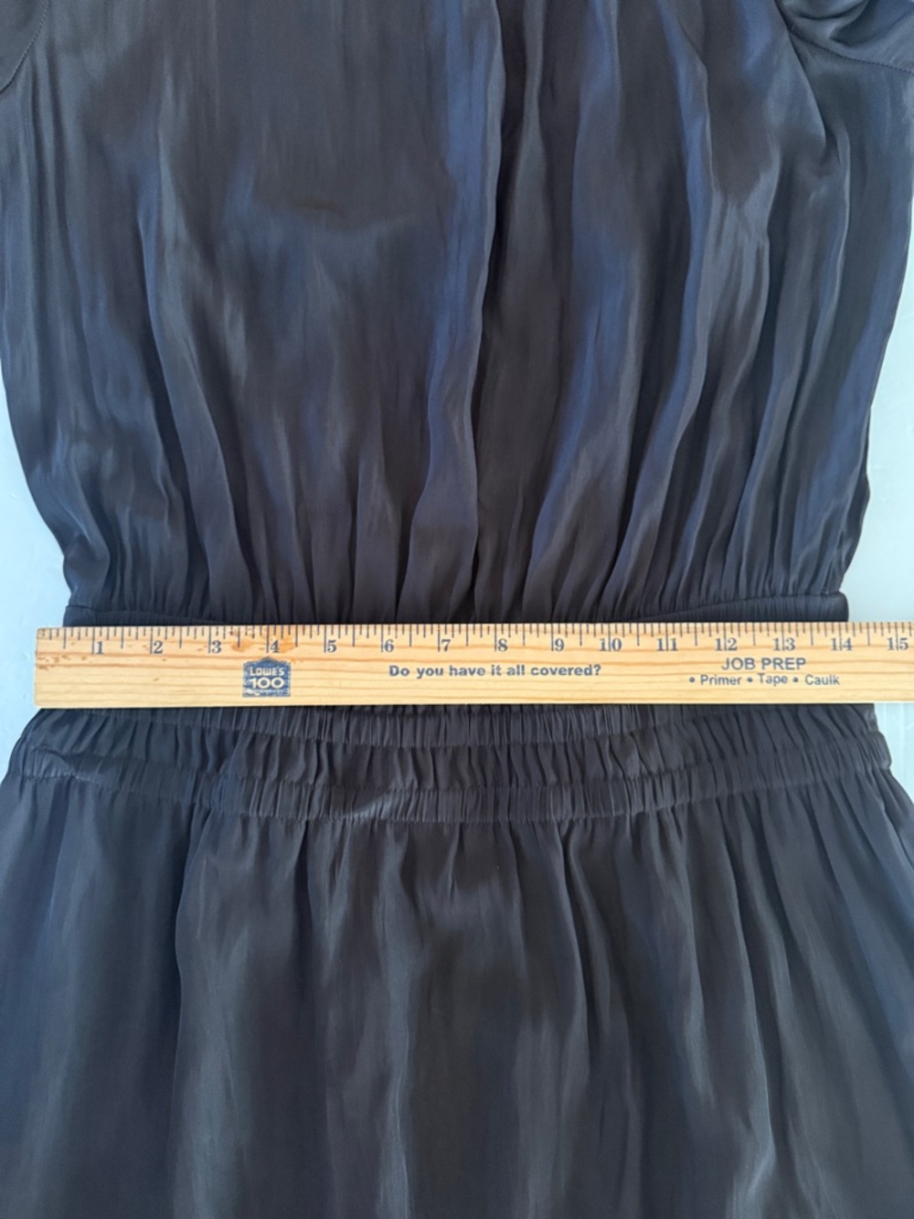 RAMY BROOK Black Dress Sz L Drop Waist Ruffle Hem Tie Neck Modern Elegance - Picture 12 of 16
